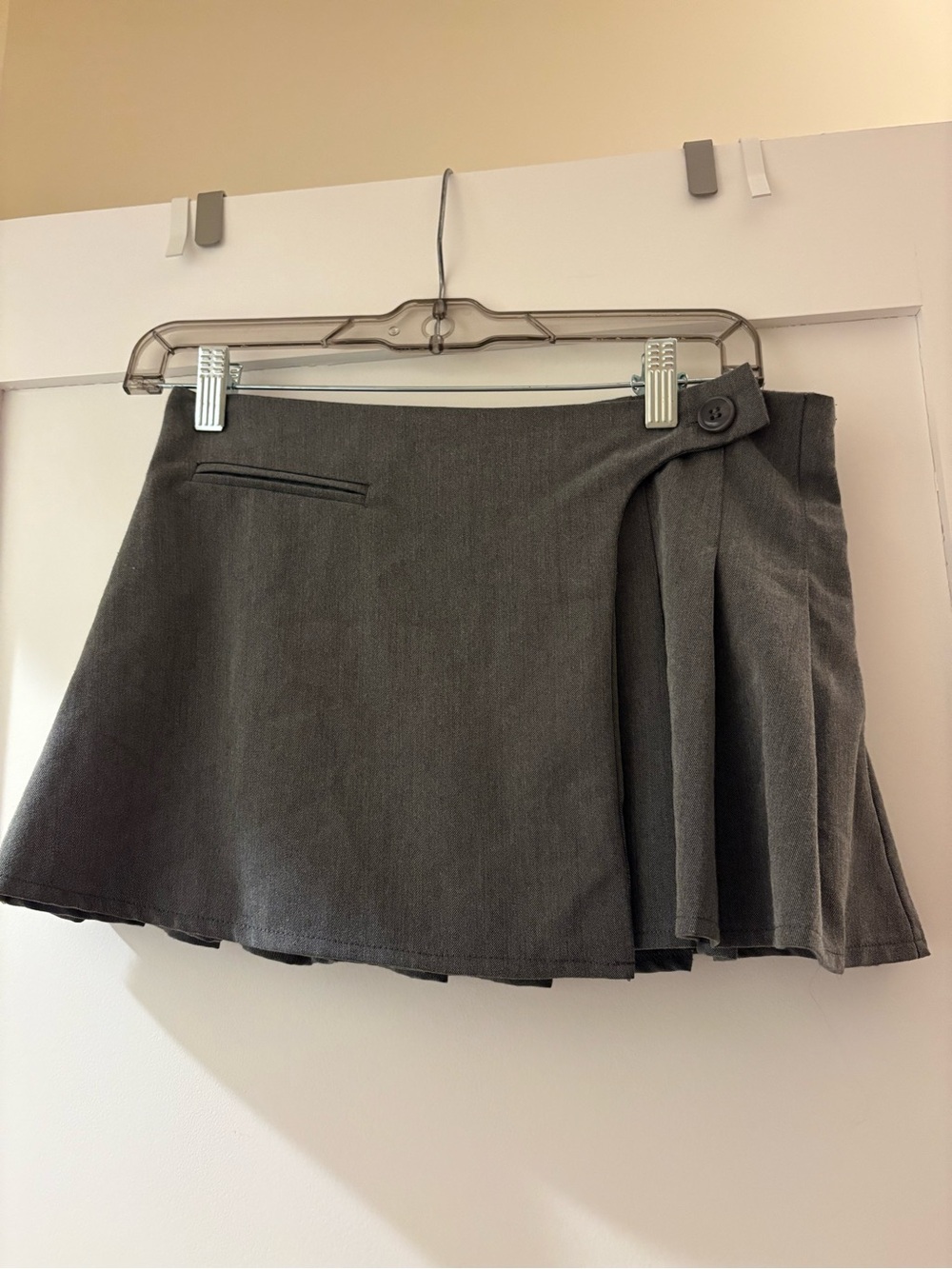 Motel Rocks Charcoal Gray Pleated Wrap Mini Skirt